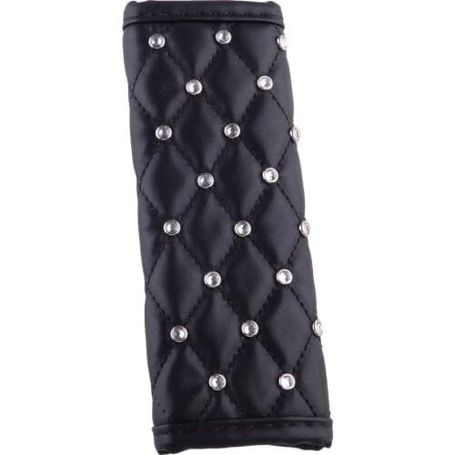 Bling Bead Black PU Leather Handbrake Cover Protector Decor Fit For Most of Automatic Transmission Cars