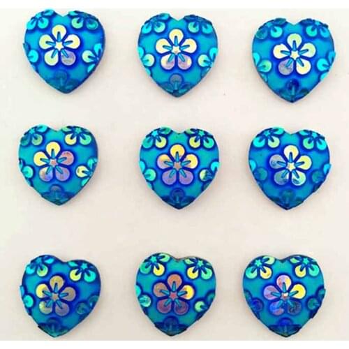 Blue 12mm AB resin heart type flat back wedding decoration button rhinestone/scrapbook -A245