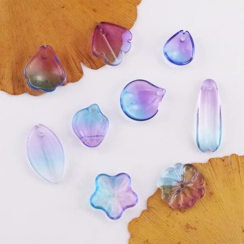 10-20pcs Gradient Blue Purple Petals Glass Beads For DIY Earring Necklace Crystal Flower Pendant Jewelry Making Accessories