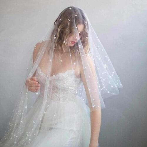 Wed veil white double-layer beaded veil hand-stitched hair comb 110cm*140cm bridal veil romantic wedding accessories