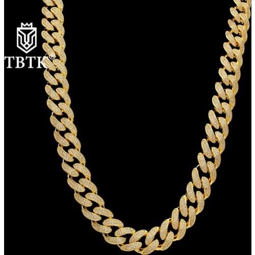 TBTK Wholesale Clear CZ Gold Metal Cuban Link Iced Out Chain Luxury Jewelry Charms Punk Choker Hiphop Trendy Necklace Women