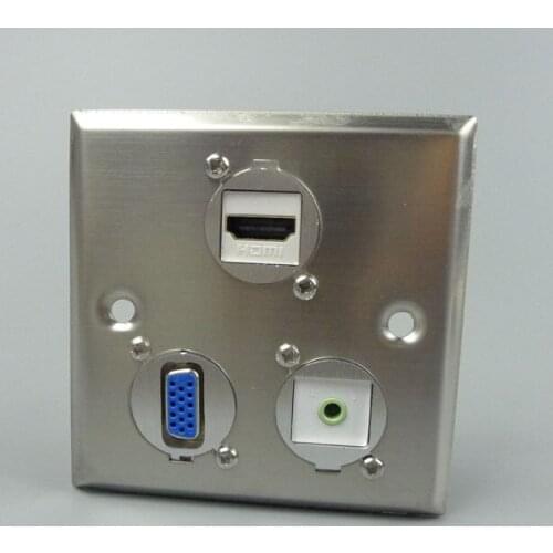 VGA + hdmi + 3.5mm audio stainless wall plate with female to female connector