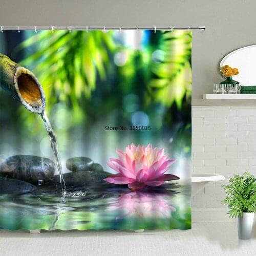 Zen Bath Curtain 3D Waterproof Polyester Shower Curtains Buddha Statue Bamboo Bath Screens Home Decor Waterproof In The Curtains
