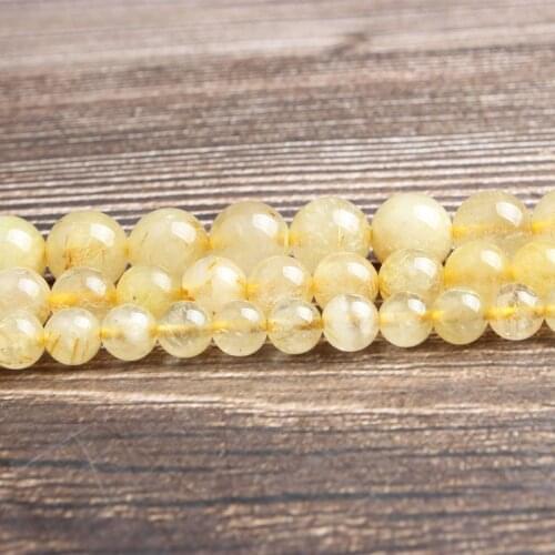 LanLi fashion Jewelry 6/8/10mm yellow translucent hair crystal stone Loose beads DIY men and women bracelet Necklace Accessories
