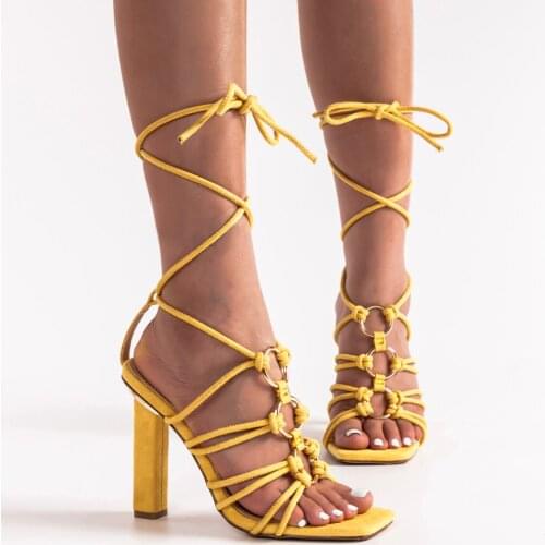 Womens Sandals 2021 Fashion Sexy Breathable Square Toe Cross Strap Suede Square Heels Casual Shoes