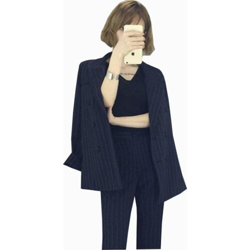 2 piece set women Suit female new style fashion temperament stripe office ladies OL professional uniform suit