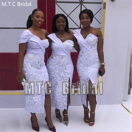 White Short African Bridesmaid Dresses One Shoulder Sheath Lace Maid Of Honor Wedding Party Dress Plus Size Formal Gowns