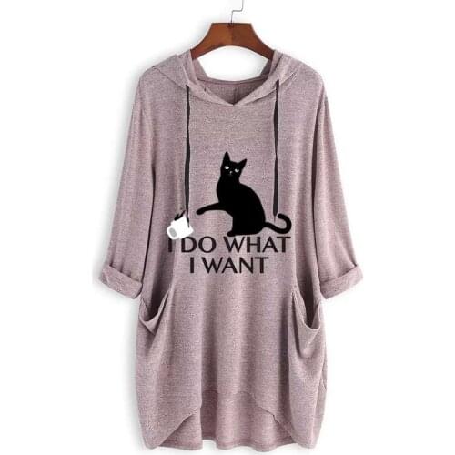 Women Hooded Cat Print Long Sleeve Cute Simple Elegant Noble Spring Autumn For Women Plus Size 5xl