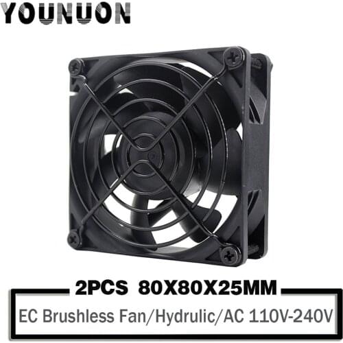 2 Pieces Hydraulic 80mm 8m 8025 EC Brushless Fan AC 110V 115V 120V 220V 240V Axial Fan 80mm x 80mm x 25mm Comes with Srews/Grill