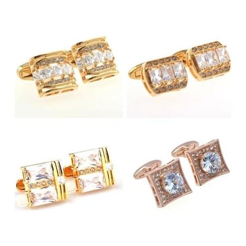 5pairs/lot Gold/Rosegold Big Zircon Cufflinks Romantic Hollow Design Crystal Cuff Links Business/Wedding Gift Mens Jewelry