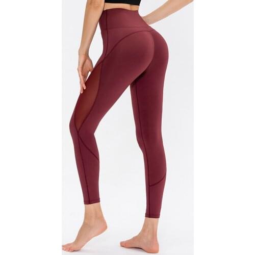 Seamless Womens Yoga Pants Sports Mesh Stitching Solid Leggings High Waist Hip Up Fitness Tights Breathable Yoga Gym Clothing