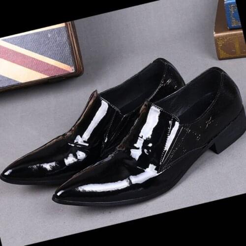 Christia Bella Classic Pointed Toe Black Genuine Leather Splicing Male Business Formal Shoes British Style Mens Dress Shoes