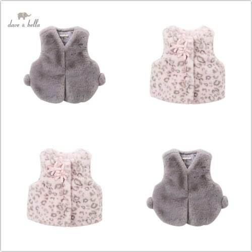 DB9665 dave bella autumn winter baby girls sleeveless leopard lovely coat children high quality coat kids pink vest 1 pc