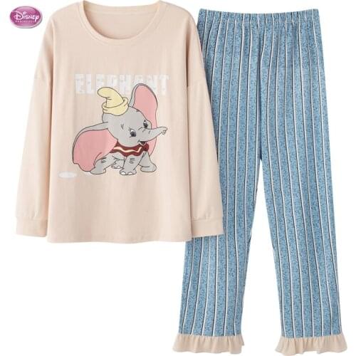 Disney Cartoon Dumbo Long Sleeve Pajamas Spring Autumn Cotton Long Sleeve Trousers Suit Printing Anime Fashion Pyjamas Set