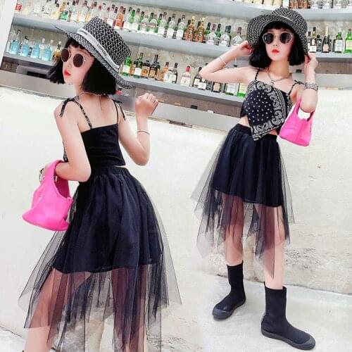 2021 Summer Big Childrens Skirt Suit Pullover Geometric Pattern Suit Cotton Girls Children