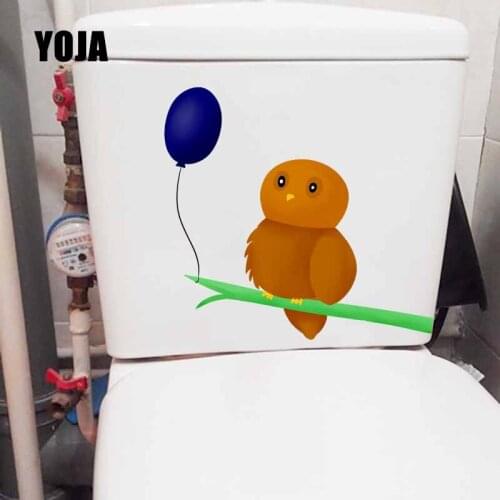 YOJA 22.8X18.7CM Creative Toilet Decal Cartoon Brown Owl Balloon Mural Art Home Decor Wall Sticker T5-0647
