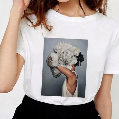T shirt Aesthetic Woman Flowers Print tshirt Summer O-neck short sleeve women tops female tshirt Hipster T shirt Lady Mujer