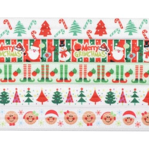 HSDELASTIC Foe 5/8 inch Heat transfer printed Christmas Series on fold over elastic 50Yards/Roll