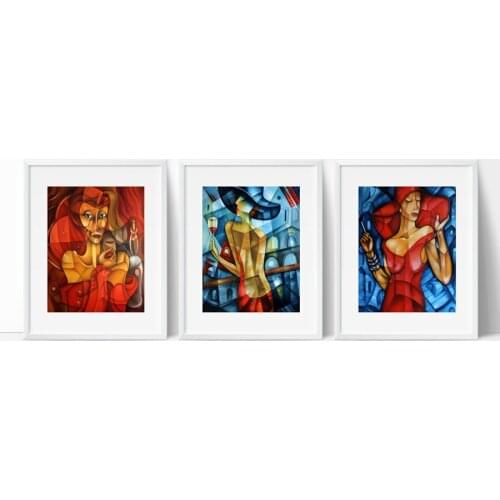 Woman Oil Painting Pictures Print On Canvas Home Bar Pub Wall Decor , Cubism Canvas Paintings Wall Pictures Women