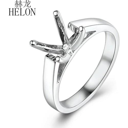 HELON Sterling Silver 925 Women Fine Jewelry Engagement Ring Round 8.5mm Semi Mount Solitaire Wedding Ring Four Prong Setting