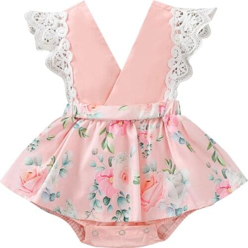 Ma&Baby 0-24M Newborn Infant Baby Girl Jumpsuit V neck Flower Romper Lace Floral Clothes Summer Costumes DD43
