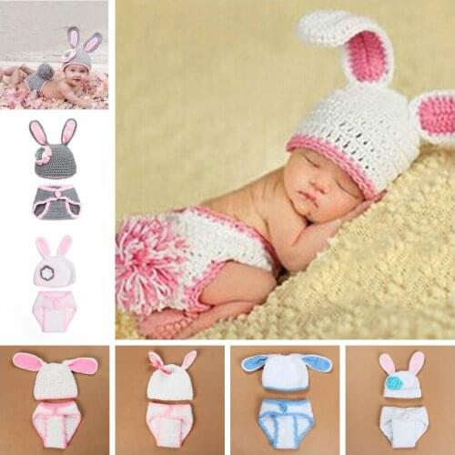Creative Newborn Photography Costume Boys and Girls, Cute Handmade Knitted Little Rabbit Clothing Holiday Decoration