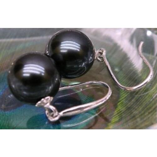 ROUND BLACK 12-11MM AAA SOUTH SEA PEARL EARRING 14K/20 WHITE GOLD