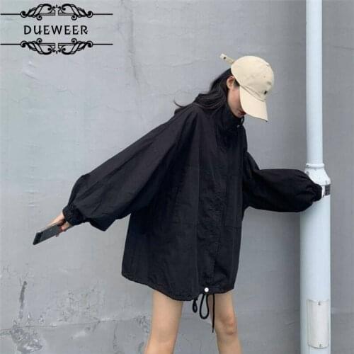 DUEWEER Jackets Women Oversize Solid Pleated Outwear Ulzzang Harajuku All-match Students Wind-proof Fashion Cozy Simple