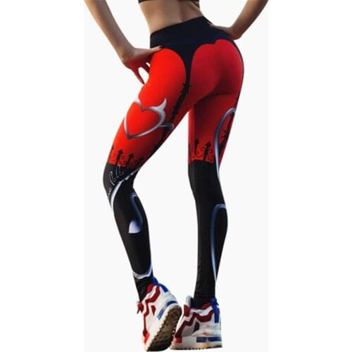 New Sexy Heart Print Leggings Women Red Black Patchwork Sporting Pants Fashion Printed Womens Fitness Leggings