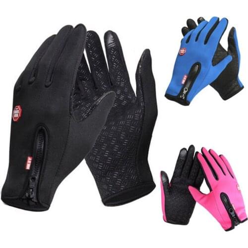 Men Women Winter Plus Plush Thick Warm Touch Screen Zipper Skiing Windproof Glove Sports Fitness Non Slip Cycling Mitten I79