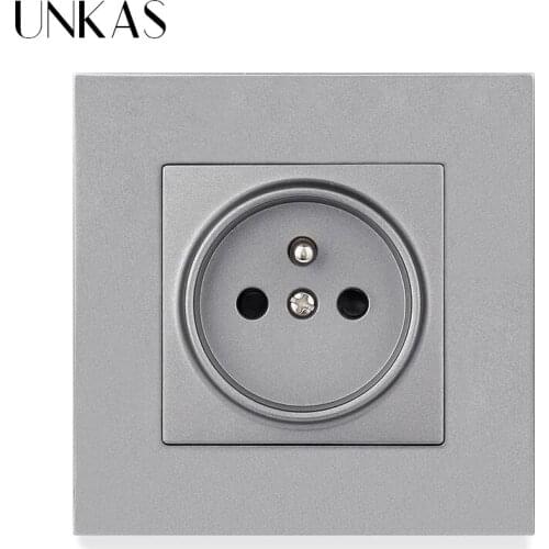 UNKAS PC Plastic Panel Wall Power Socket Grounded 16A French Standard Electrical Outlet Black White Gold Grey Colorful