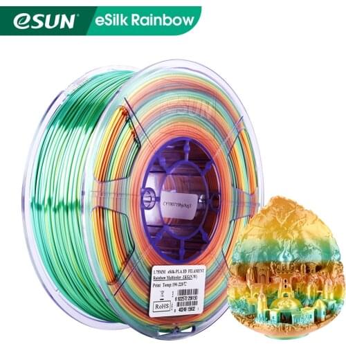 ESUN Silk PLA Filament 1.75mm Rainbow Multicolor Silk PLA 3D Printer Filament 1KG 2.2LBS Spool 3D Printing Material for 3D Print