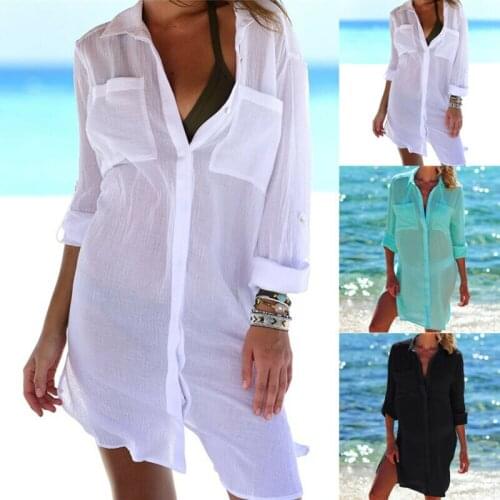 NEW Women Bikini Cover Up Swimwear Bathing Summer Beach Loose Blouse Shirt Dress /BY