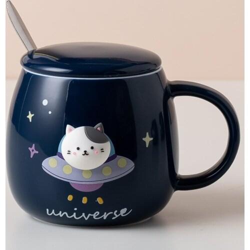 New space cat stereo ceramic mug practical creative gifts water cup set gift