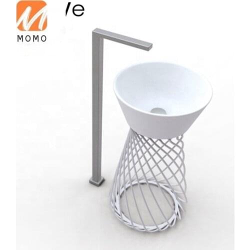 Solid Surface Freestanding Bathroom Sink, Resin Composite Stone Pedestal Hand Washing Basin, Floor Stand Washbasin