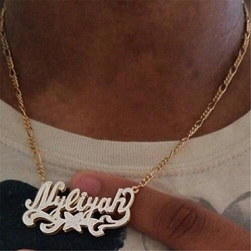 VishowCo Custom Name with Stars Custom Two Color Stainless Steel Double Layer Nameplate Necklace for Women Jewelry Gift