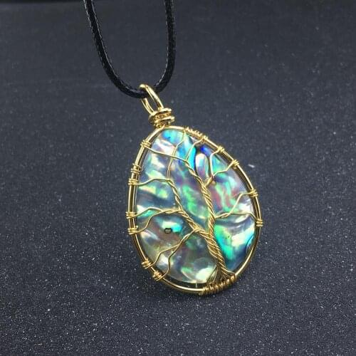 CSJ New Fashion Tree of Life Pendant Natural Abalone Shell Necklace Glamour Women Wedding Jewelry