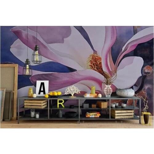 Custom modern 3d photo wallpaper 3d mural wallpaper purple romantic aesthetic flower lily modern fashionable background wall