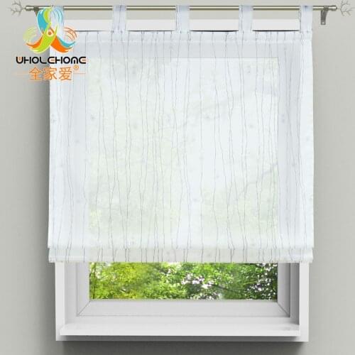 Roman Curtain Tulle Striped Floral Printing Voile Screening Panel Tap Top Window Treatment Decor For Living Room Kitchen