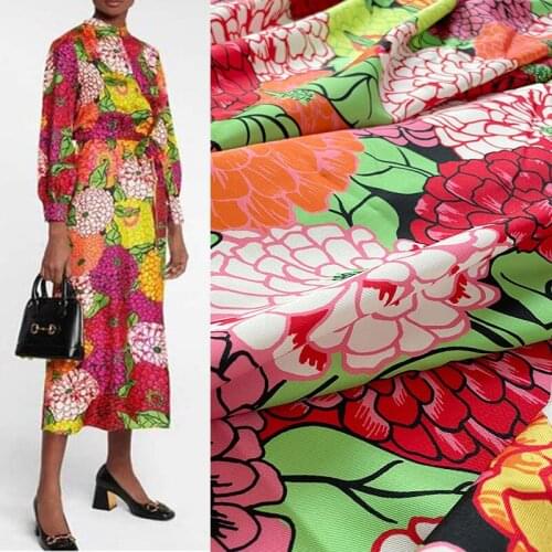 Colorful Flowers Printed Twill Fabric For Dress Tissus Au Mètre Telas Por Metro Ткань Для Шитья Vestido Sewing Tecido Diy