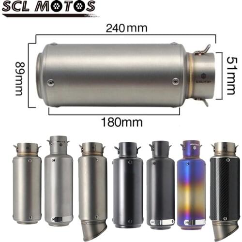 SCL MOTOS 1PC 51mm 60mm Stainless Steel Motorcycle Exhaust Pipe Inlet Carbon Fiber SC Exhaust Pipe Muffler For Yamaha BMW KTM