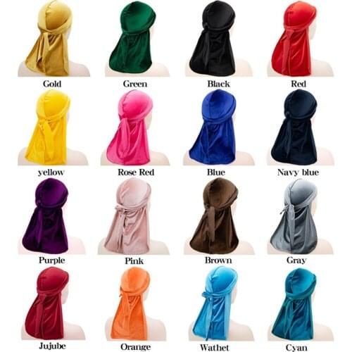 2020 New Fashion solid color hip-hop style long tail turban hat beauty hair care Korean velvet durags