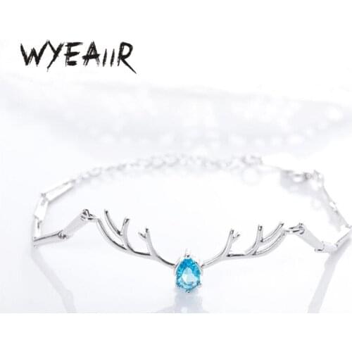 WYEAIIR 925 Sterling Silver Cool Fresh Antler Crystal Christmas Gift Female Resizable Bracelets