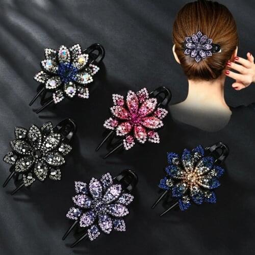 Rhinestone Flower Duckbill Hair Claws Vintage Hair Clips Barrettes Accessories Women Girls Shinning Hairpin Ponytail Headdress