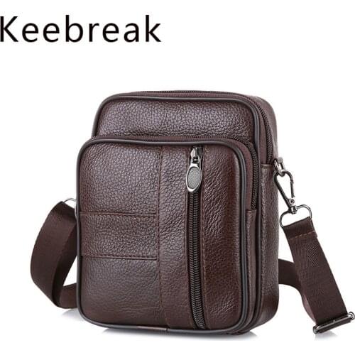 Keebreak Simple Mens Small Bag Single Multifunction Shoulder Clutch Crossbody Flap Bags Anti-theft Zipper Thin Genuine Leather