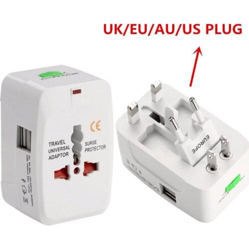 Universal International Electric Plug Adapter 2 USB Ports Word Travel AC Power Charger Socket Adapter with EU UK US AU Plug
