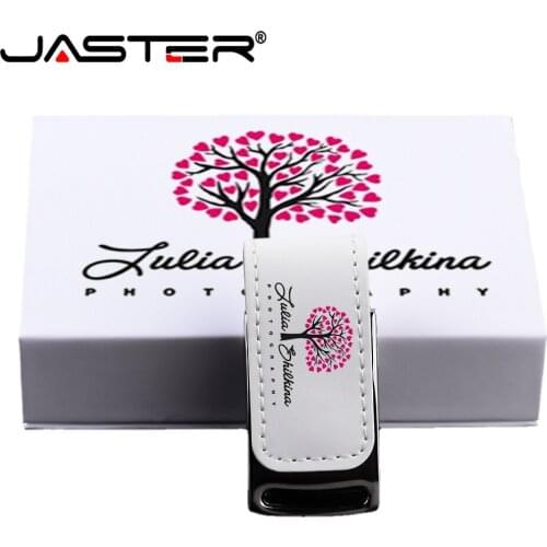JASTER 2.0 USB Flash Drives 128GB Free Custom Logo Pendrive 64GB leather USB+Box Memory Stick 32GB 16GB Gift External Storage
