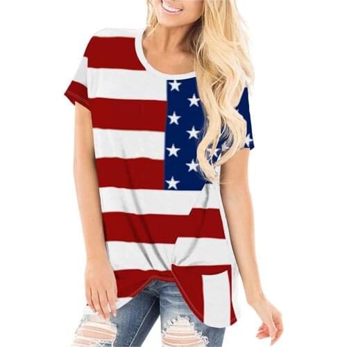 Women T-shirt Casual Short Sleeve Amrican Flag Printed V-Neck Tops T-shirt Loose Plus Size Tee Top Summer Y2K Shirts Streetwear