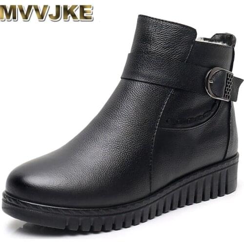 MVVJKE Fashion Winter Women Genuine Leather Ankle Boots Female Thick Wool Warm Snow Boots Mother Waterproof Non-slip Booties
