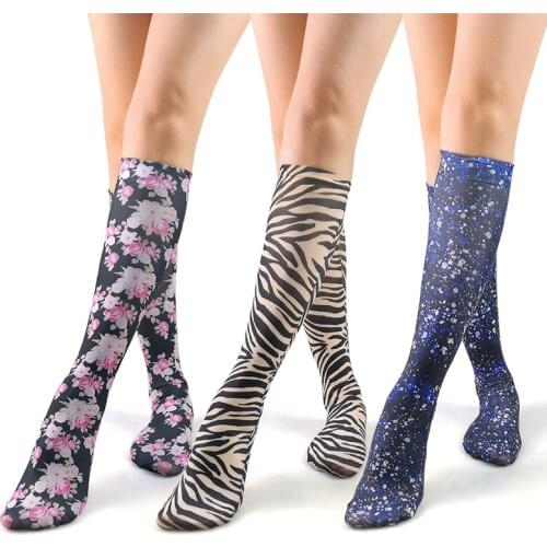 Flowers Printed Stockings for Women Summer Long Socks Fashion Striped Plaid Knee High Stockings Female Calcetines De La Mujer